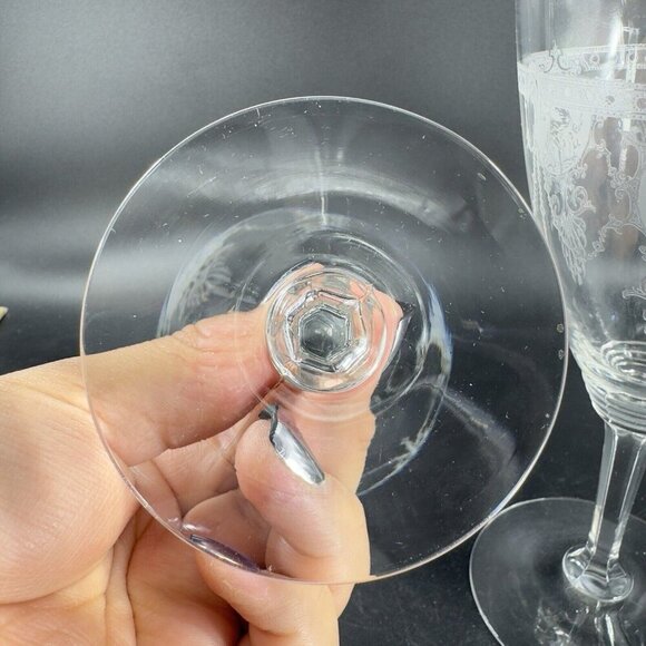 Heisey Pied Piper Etched Crystal Water Goblet Delicate Stemware Glasses Set 2 - Picture 8 of 10